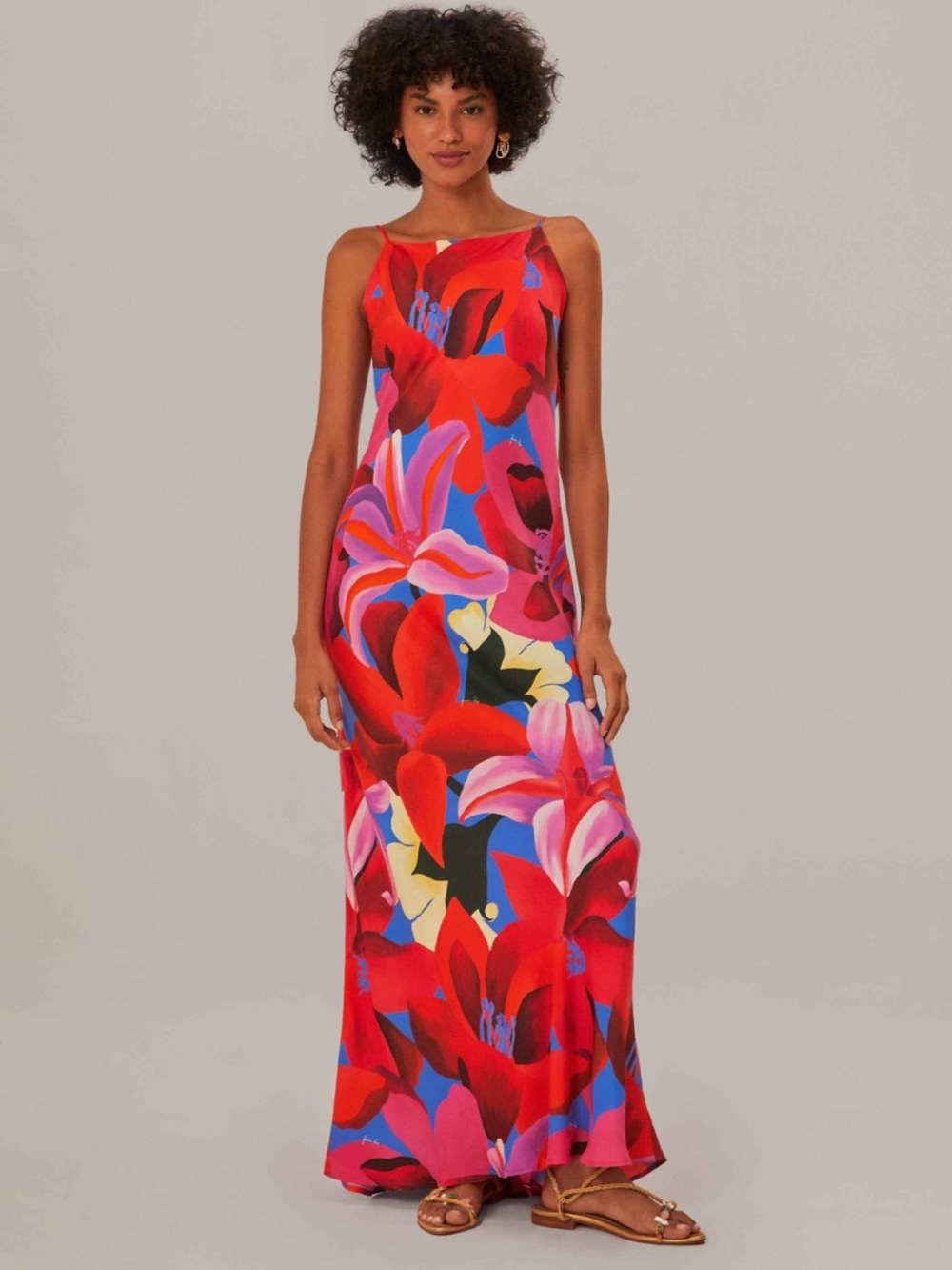 Farm Rio Watercolor Floral Blue Slip Maxi Dress Size Small